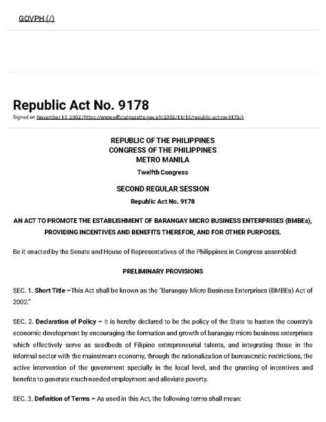 bir cabuyao|Under Republic Act No. 9178 .